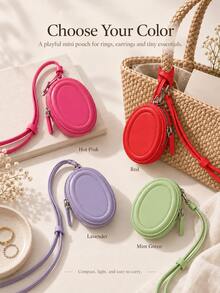 Haus Hana Round Case Jewelry Pouch, Unique Design Crossbody Bag, Versatile Neck Hanging Decor Waist Bag, Lipstick Key Earphone Storage Bag - Multicolor - View 2
