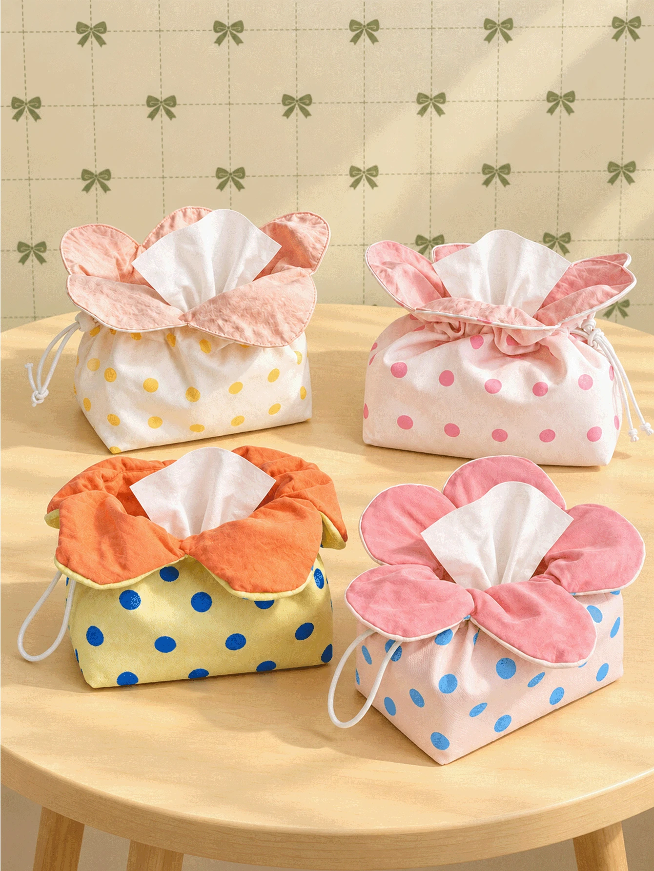 Joivida 1Pc Flower Shaped Tissue Box, Modern Minimalist & Cute Style, Polka Dot Pattern, Practical Decorative Tissue Box For Home Use, Suitable For Living Room, Bedroom, Dining Room, Bathroom - Multicolor - View 1