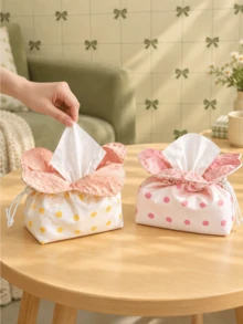Joivida 1Pc Flower Shaped Tissue Box, Modern Minimalist & Cute Style, Polka Dot Pattern, Practical Decorative Tissue Box For Home Use, Suitable For Living Room, Bedroom, Dining Room, Bathroom - Multicolor - View 2