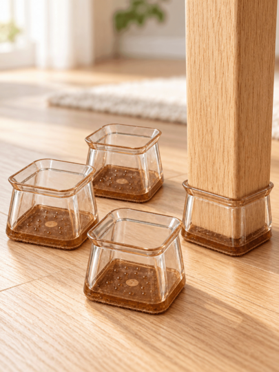 Zazumi 16-Piece Set Chair Leg Floor Protection Material Furniture Slider, Silicone Chair Leg Cover Cap For Hard Wood Or Tile Floors, Square, Clear