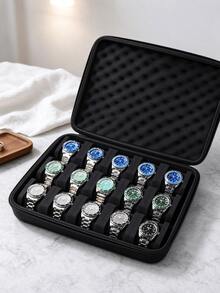 15/20 Slots Portable Watch Organizer With Handle Scratch-Resistant Interior Watch Case With Flip For Men And Women Multifunctional Watch Box For Home Travel Watch Collectors Ideal Gift Accessories Home Organization Decor Travel Essentials - Dark Black - View 4