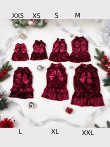 PETSIN 1pc Velvet Bow Red Christmas Dress For Pets - Multicolor - View 9