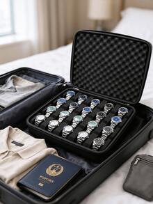 15/20 Slots Portable Watch Organizer With Handle Scratch-Resistant Interior Watch Case With Flip For Men And Women Multifunctional Watch Box For Home Travel Watch Collectors Ideal Gift Accessories Home Organization Decor Travel Essentials - Dark Black - View 6