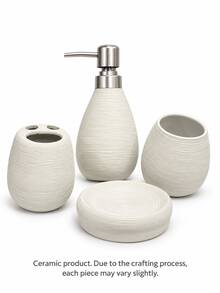 Cirelle Ceramic Sanitaryware Set,High End Luxury Washing And Wire Drawing Three Pieces Set Separately Bottled Toilet Lotion Bottle Soap Dish Ceramic Bathroom Four Piece Set, Bathroom Set, Essential Gift For Business, Housewarming, And Moving. - multicolor - View 17