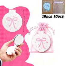 2/10/20/30pcs Pink Bow & Heart Mini Pocket Mirror With Storage Pouch - Korean-Style Folding Round Compact Suitable For For Party Favors, Bridal Gifts, Events, /Korean Series Accessories, Bow & Heart Mirror Set - Multicolor - View 10