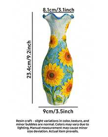 1PC Resin Sunflower Relief Vase Nordic Art Style Home Decor Flower Vase Tabletop Centerpiece For Living Room Entryway Wedding Party Gift - A - View 2
