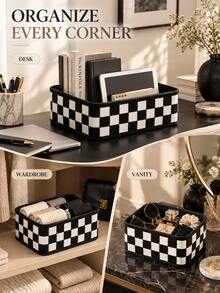 Muroi Mono 1PC/2PCS Multi-Purpose 2 Pieces Checkered Felt Storage Set - Soft Thick Felt With Classic Grid Pattern, Tear Resistant Organizer, Desktop & Closet Tidying, Multi-Scene Home Storage, For Women & Students, Back-To-School Dorm Supply, Holiday Gift - View 11