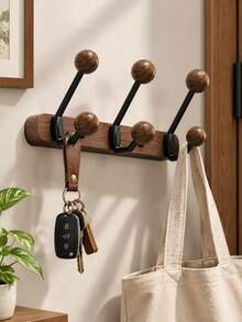 Walnut‑Look Over‑The‑Door Hooks, No‑Drill Adhesive Wall‑Mount Hanger, Heavy‑Duty Sticky Hooks For Bathroom & Home Clothes Hanging - Multicolor - View 2