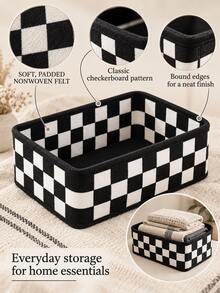 Muroi Mono 1PC/2PCS Multi-Purpose 2 Pieces Checkered Felt Storage Set - Soft Thick Felt With Classic Grid Pattern, Tear Resistant Organizer, Desktop & Closet Tidying, Multi-Scene Home Storage, For Women & Students, Back-To-School Dorm Supply, Holiday Gift - View 9