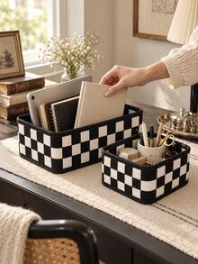 Muroi Mono 1PC/2PCS Multi-Purpose 2 Pieces Checkered Felt Storage Set - Soft Thick Felt With Classic Grid Pattern, Tear Resistant Organizer, Desktop & Closet Tidying, Multi-Scene Home Storage, For Women & Students, Back-To-School Dorm Supply, Holiday Gift - View 7