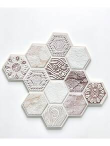 10/20pcs Bohemian Style 3D Wall Sticker Brown Hexagon Self-Adhesive ...