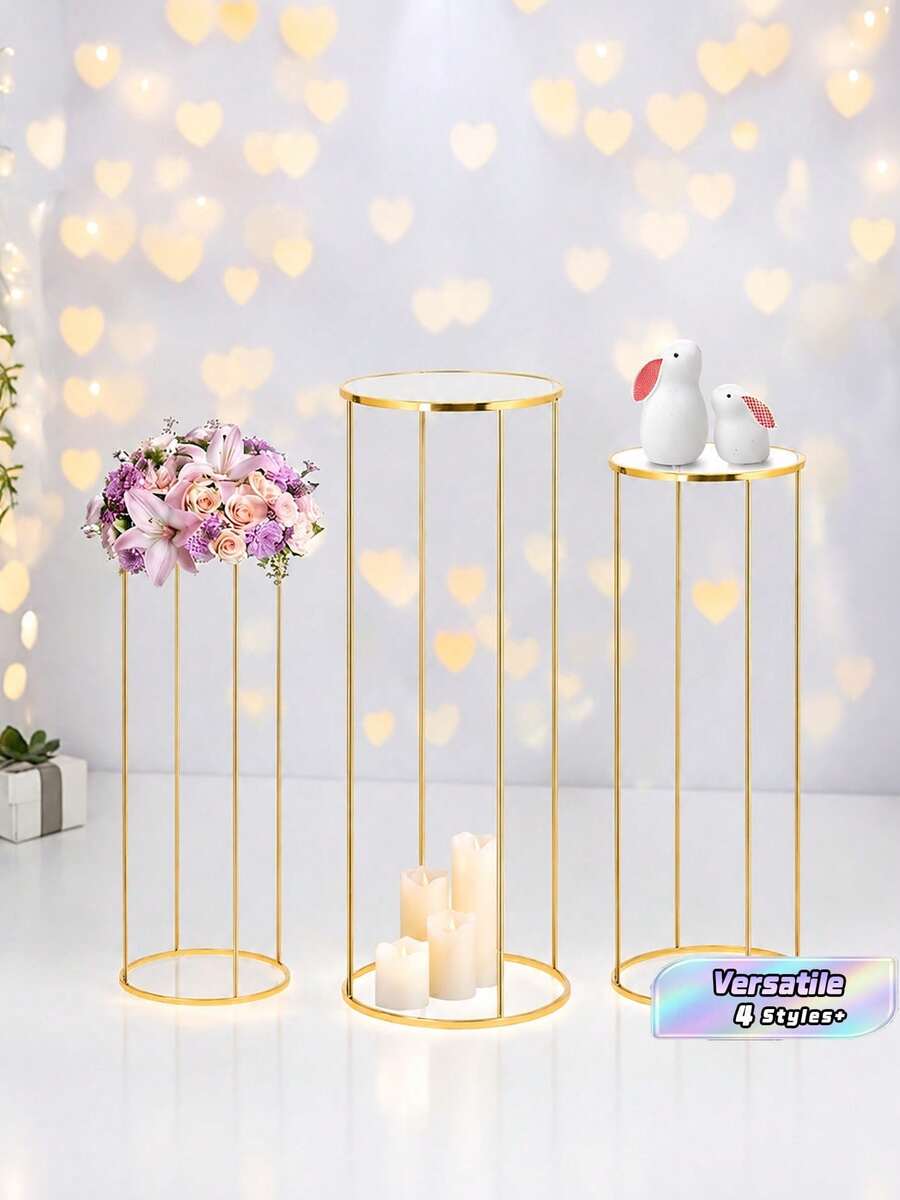 3 Pieces Light Luxury Gold Cylinder Party Decor Display Stands, Round ...