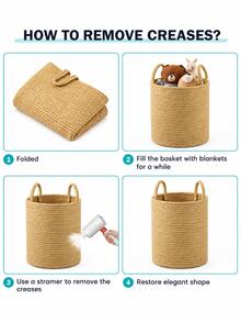 1pc Foldable Woven Laundry Basket With Handle, Multifunctional Large Capacity Storage Basket, Available In Yellow And White, Suitable For Storing Clothes, Blankets, Toys, Holiday Items, Home Decor, Applicable In Laundry Room, Bathroom, Bedroom, Living Room, Hallway, Etc. - Multicolor - View 5
