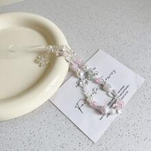 1pc Milk Tea Crystal Flower Phone Lanyard, Embossed Heart Mini Mushroom Wrist Strap - Multicolor - View 6