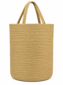 1pc Foldable Woven Laundry Basket With Handle, Multifunctional Large Capacity Storage Basket, Available In Yellow And White, Suitable For Storing Clothes, Blankets, Toys, Holiday Items, Home Decor, Applicable In Laundry Room, Bathroom, Bedroom, Living Room, Hallway, Etc. - Multicolor - View 12