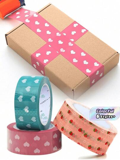 1-3 Rolls Love, Strawberry Packing Tape, 100-120M Length, Decorative Packaging Tape For Thanksgiving Day, Christmas, Box Sealing, Width 4.5CM
