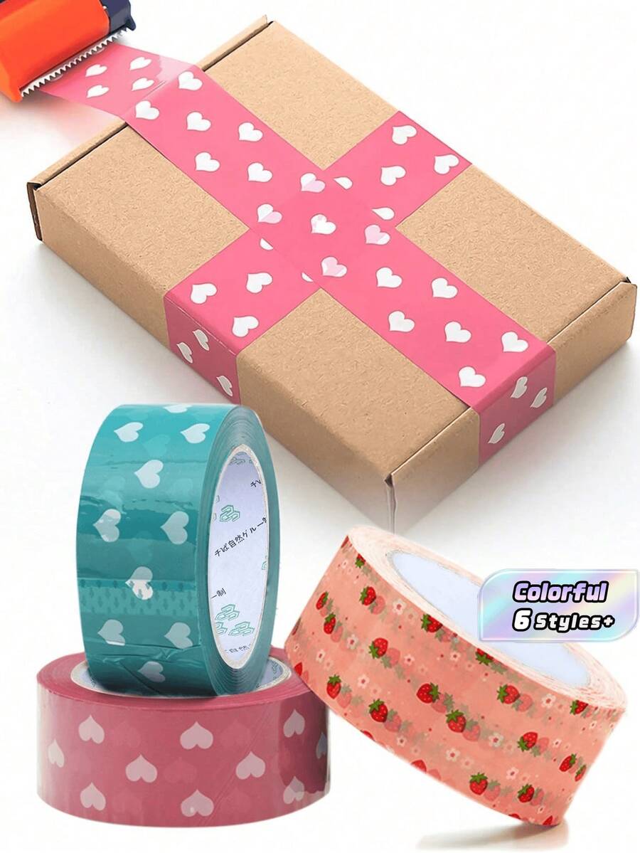 1-3 Rolls Love, Strawberry Packing Tape, 100-120M Length, Decorative Packaging Tape For Thanksgiving Day, Christmas, Box Sealing, Width 4.5CM - A - View 1