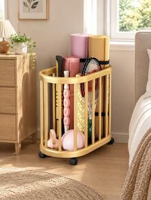 Golden Rolling Yoga Mat Storage Rack, Mobile Home Gym Organizer Cart, Multi-Purpose Workout Equipment Holder For Yoga Ball, Kettlebells, Fitness Accessories, Space Saving Exercise Room Storage - Multicolor - View 2