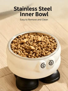 1pc Elevated Pet Bowl With Neck Protection, Anti-Slip Raised Cat Dog Bowl, Cute Cartoon Stainless Steel Food Dish, Anti-Tip Design For Small Pets - 400ml - View 7