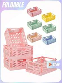 1pc Mini Foldable Plastic Basket, For Organization And Storage, Collapsible Storage Box, Organizer Bin, Jewelry Box, For Home, Bedroom, Bathroom, Office - Multicolor - View 1