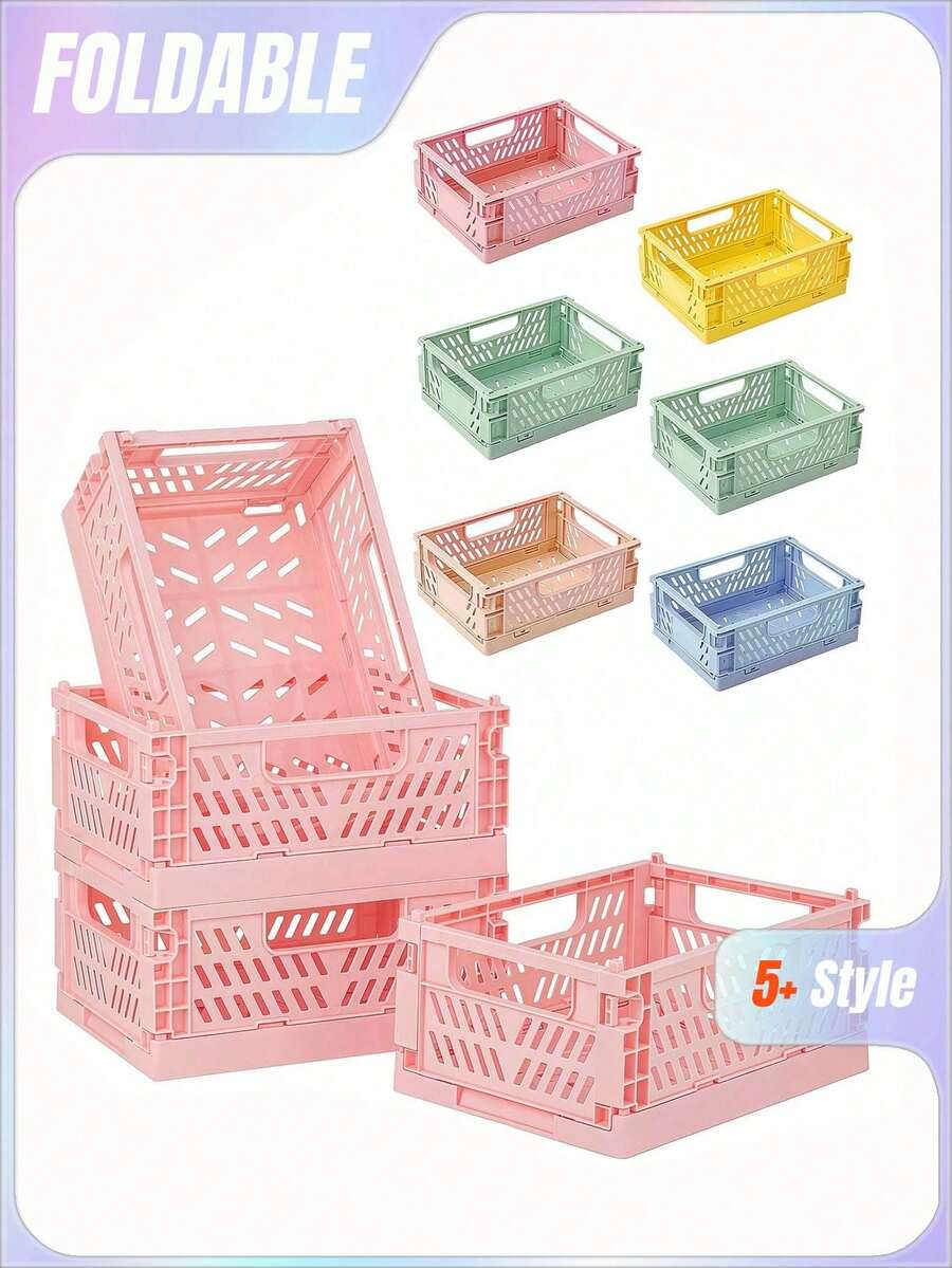 1pc Mini Foldable Plastic Basket, For Organization And Storage, Collapsible Storage Box, Organizer Bin, Jewelry Box, For Home, Bedroom, Bathroom, Office - Multicolor - View 1