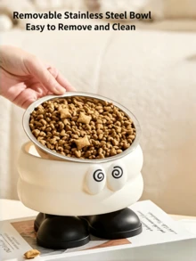 1pc Elevated Pet Bowl With Neck Protection, Anti-Slip Raised Cat Dog Bowl, Cute Cartoon Stainless Steel Food Dish, Anti-Tip Design For Small Pets - 400ml - View 6