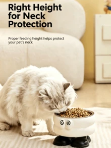1pc Elevated Pet Bowl With Neck Protection, Anti-Slip Raised Cat Dog Bowl, Cute Cartoon Stainless Steel Food Dish, Anti-Tip Design For Small Pets - 400ml - View 3