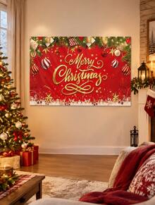 Merry Christmas Red Photography Backdrop, Gold Art Lettering Xmas Baubles Pine Gift Snowflake Star Decor Photo Background Banner, Photo Booth Prop For Winter Holiday Party Home Wall Decoration - multicolor - View 2