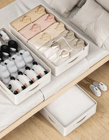3pcs White Foldable Under Bed Storage Boxes And Closet Organizers, With Excellent Functionality And Versatility, Can Be Used To Store Blankets, Skirts, Quilts, Pillows, Clothes And Other Items, Saving Space Under The Bed - Multicolor - View 4
