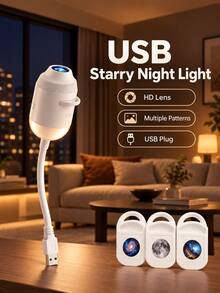 1pc USB Starry Night Projector Lamp, Portable Flexible Projection Night Light With 3 Pattern Slides, Indoor Atmosphere Decor Light For Bedroom, Party, Home Decor, Ideal Gift For Friends, Family, Birthday - multicolor - View 3