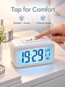 1 st modern multifunktionell digital väckarklocka med tid-, datum- och temperaturdisplay, 12/24-timmarsformat, snooze och nattlampa, skrivbordsklocka för studier och heminredning (batterier ingår ej) - flerfärgad - Visa 4