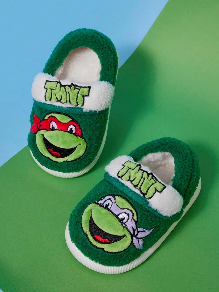 TEENAGE MUTANT NINJA TURTLES | SHEIN Autumn And Winte Velvet Turtle Animation-Themed Foot Protection And Warm Children's Slippers, Daily Home Non-Slip Sole Baby Slip-On Slippers - Multicolor - View 1