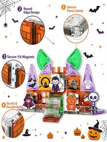 Magnetic Building Cubes Set, Christmas And Halloween Themes Creative Construction Magnetic Tiles Toy, Magnetic Building Blocks, Parent-Child Interactive Stacking Game Toy For Boys And Girls, Preschool STEM Educational Sensory Magnet Toys - Mauve Purple - View 4