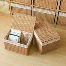 1pc Handmade Woven Storage Box Organizer Bin Bohemian Style Home Living Room Bedroom Closet Decor Container Basket Furniture Accessory Gift - default - View 7