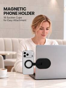 Teckwe 3-In-1 Magnetic Phone Holder With 18 Suction Cups, Adjustable Foldable Stand With Portable Hanging Clip For Gym, Travel And Desktop Use - Black - View 9