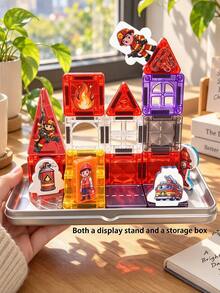Magnetic Building Cubes Set, Firefighting Theme Creative Construction Magnetic Tiles, Magnetic Building Blocks, Parent-Child Interactive Stacking Game Toy For Boys And Girls,Preschool STEM Educational Sensory Magnet Toys,Christmas And Halloween Gifts - Multicolor - View 5