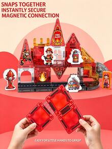 Magnetic Building Cubes Set, Firefighting Theme Creative Construction Magnetic Tiles, Magnetic Building Blocks, Parent-Child Interactive Stacking Game Toy For Boys And Girls,Preschool STEM Educational Sensory Magnet Toys,Christmas And Halloween Gifts - Multicolor - View 4