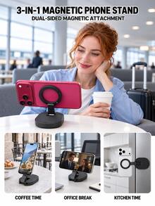 Teckwe 3-In-1 Magnetic Phone Holder With 18 Suction Cups, Adjustable Foldable Stand With Portable Hanging Clip For Gym, Travel And Desktop Use - Black - View 12