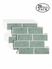 5/10/20PCS Waterproof Brick Pattern 3D Textured Self Adhesive Wall Panels Peel And Stick Removable Backsplash Tiles For Kitchen Bathroom DIY Home Decor Wall Stickers Decals Gift For Housewarming - green - View 3