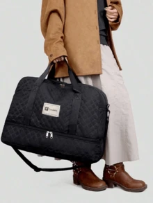 1pc Large Capacity Travel Duffel Bag Extra Large Overnight Weekender Tote For Women Multi Compartment Wet Dry Separation Side Pockets Shoe Compartment Lightweight Pattern Luggage For Travel Business Trip Fitness Gym Adventure Overnight - View 4