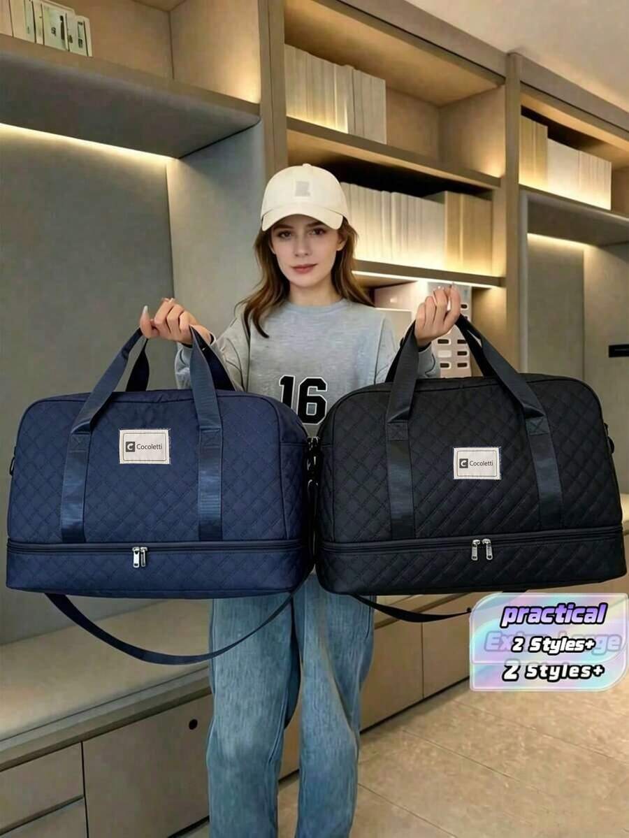 1pc Large Capacity Travel Duffel Bag Extra Large Overnight Weekender Tote For Women Multi Compartment Wet Dry Separation Side Pockets Shoe Compartment Lightweight Pattern Luggage For Travel Business Trip Fitness Gym Adventure Overnight - View 1
