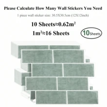 5/10/20PCS Waterproof Brick Pattern 3D Textured Self Adhesive Wall Panels Peel And Stick Removable Backsplash Tiles For Kitchen Bathroom DIY Home Decor Wall Stickers Decals Gift For Housewarming - green - View 11