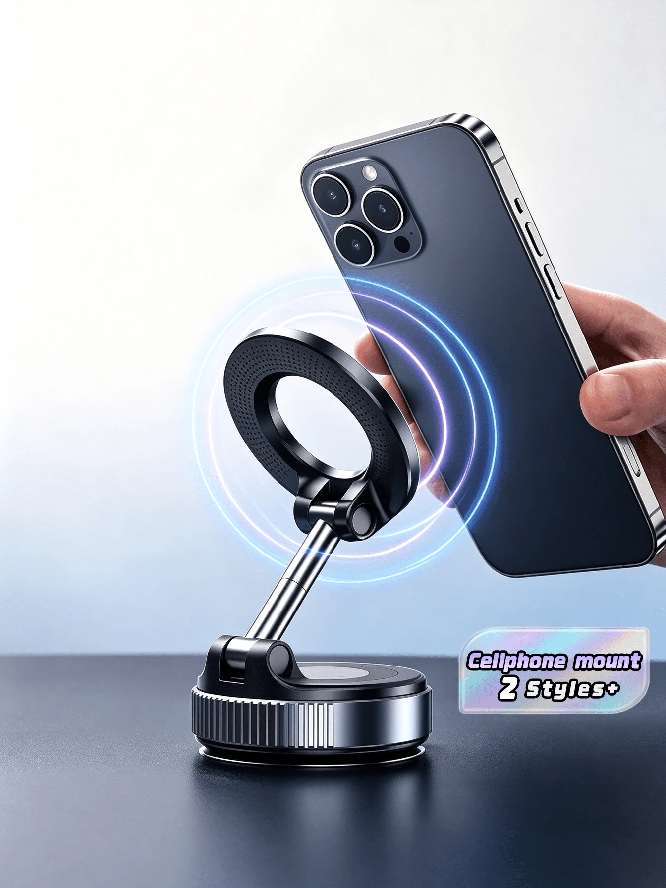 1pc 360° Rotating Mechanical Vacuum Suction Cup Car Phone Holder, Magnetic Phone Stand, Compatible With Iphone, Android Phones, Navigation, Birthday Gift, Family & Friends, Car Accessories - multicolor - View 1