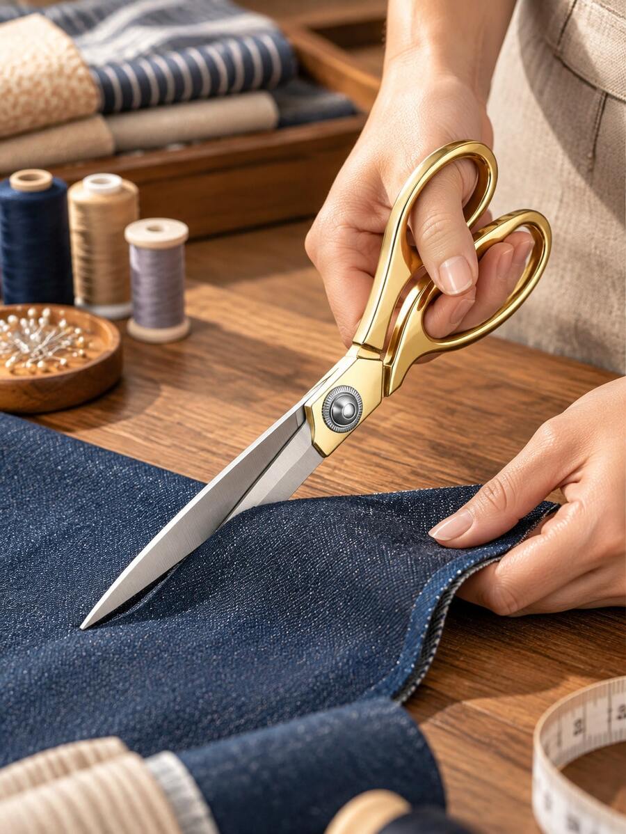 1pc Golden Fabric Scissors Stainless Steel Sharp Tailor Scissors Clothing Scissors Professional Heavy Duty Dressmaking Shears Sewing Tailor - Gold - View 1