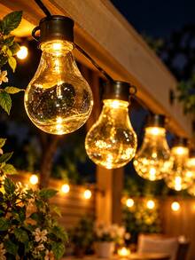 1pc LED Solar Powered 8 Modes Transparent Retro Globe String Lights, Suitable For Garden Decoration, Camping Tent Decor, Holiday Wedding Outdoor Lighting Fall Decor House Decor Outdoor Decor - Warm color - View 9