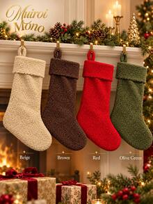 1pc 19 Inch Soft Sherpa Christmas Stocking, Minimalist Solid Color Fluffy Faux Shearling Xmas Gift Sock With Fold Over Cuff And Hanging Loop, Cozy Nordic Style Holiday Fireplace Mantel Decor, Christmas Tree And Home Party Decorations - 1PC - View 6