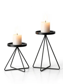 Ironwork Triangular Candle Holder, Wedding Photography Prop, Romantic Candlelit Dinner, Home Craft Item. - black - View 3