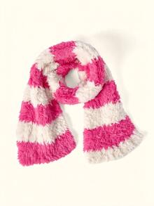 Popjeli Contrast Color Striped Plush Scarf Women's Autumn And Winter Retro Atmosphere Soft Waxy Thickened Warm Imitation Fur Scarf - Multicolor - View 4