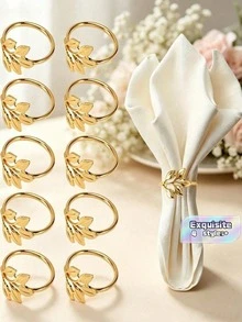 60/20/10/5 Pcs Metal Alloy Napkin Rings, Gold Leaf Napkin Holder Rings, Reusable Table Napkin Rings With Smooth Edges, Easy To Clean, For Wedding, New Year Party, Celebration, Christmas Decor, Dining Table Centerpiece Decoration - Leaf Napkin Rings - View 2