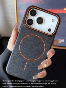 Magnetic TPU Leather 1pc TPU Magnetic Matte Textured Leather-Like Grain Phone Case Supports Wireless Charging Soft Shell Birthday Gift Anniversary Gift - Black - View 8